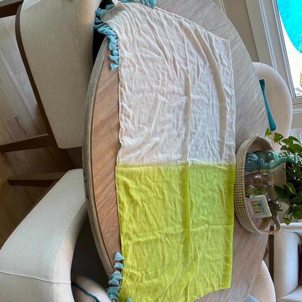 Echo Design Two-Tone White and Yellow Sarong with Blue Tassels